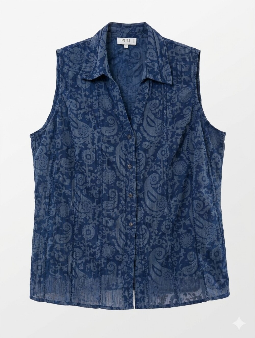 Puli Navy Paisley Sleeveless Button-Up Blouse Sz 18